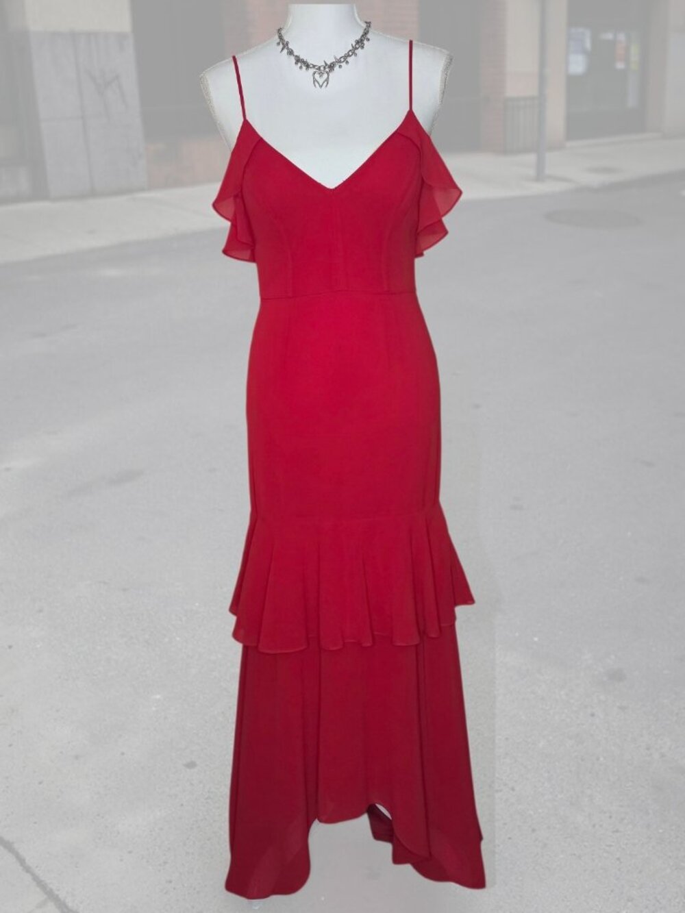 Lulus XS Ruffle Maxi Dress Red Strappy Flowy Ruffles Party Formal Salsa Cocktail